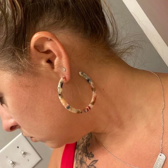 Acrylic Boho Colorful Rainbow Thin Half Hoop Earrings - Picture 9 of 15